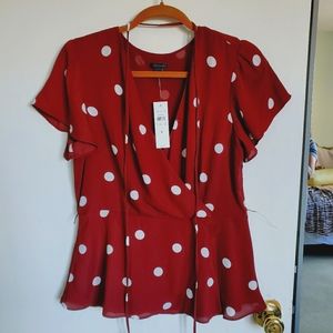 Polka dot blouse in wine and white